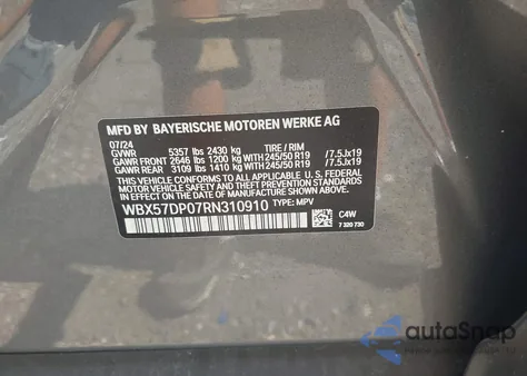 2024 BMW X3 xDrive30I из США, поврежденный, VIN WBX57DP07RN310910